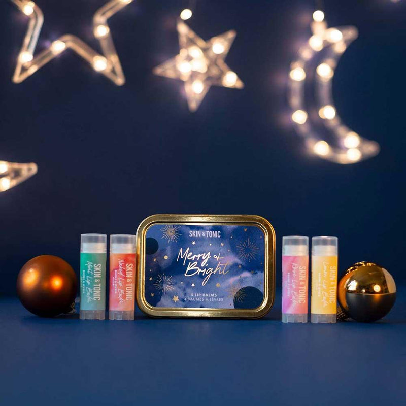 merry and bright lip balm gift set with xmas lights