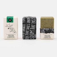 olive oil soap bar in paper packaging