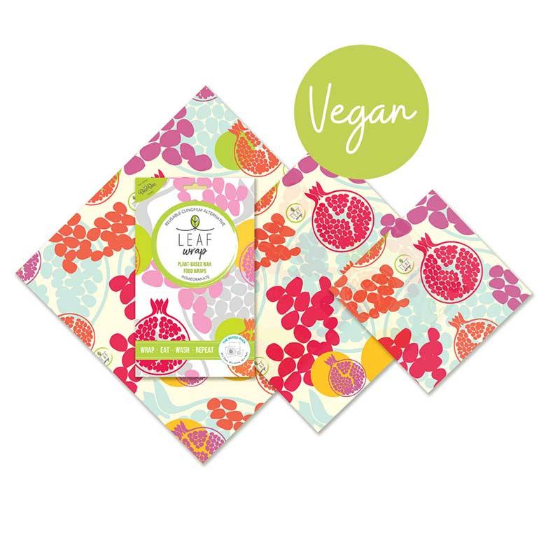 vegan wax food wrap in pomegranate print