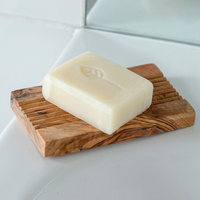 Olive Wood Soap Dish - Rectangular with Grooves - The Friendly Turtle
