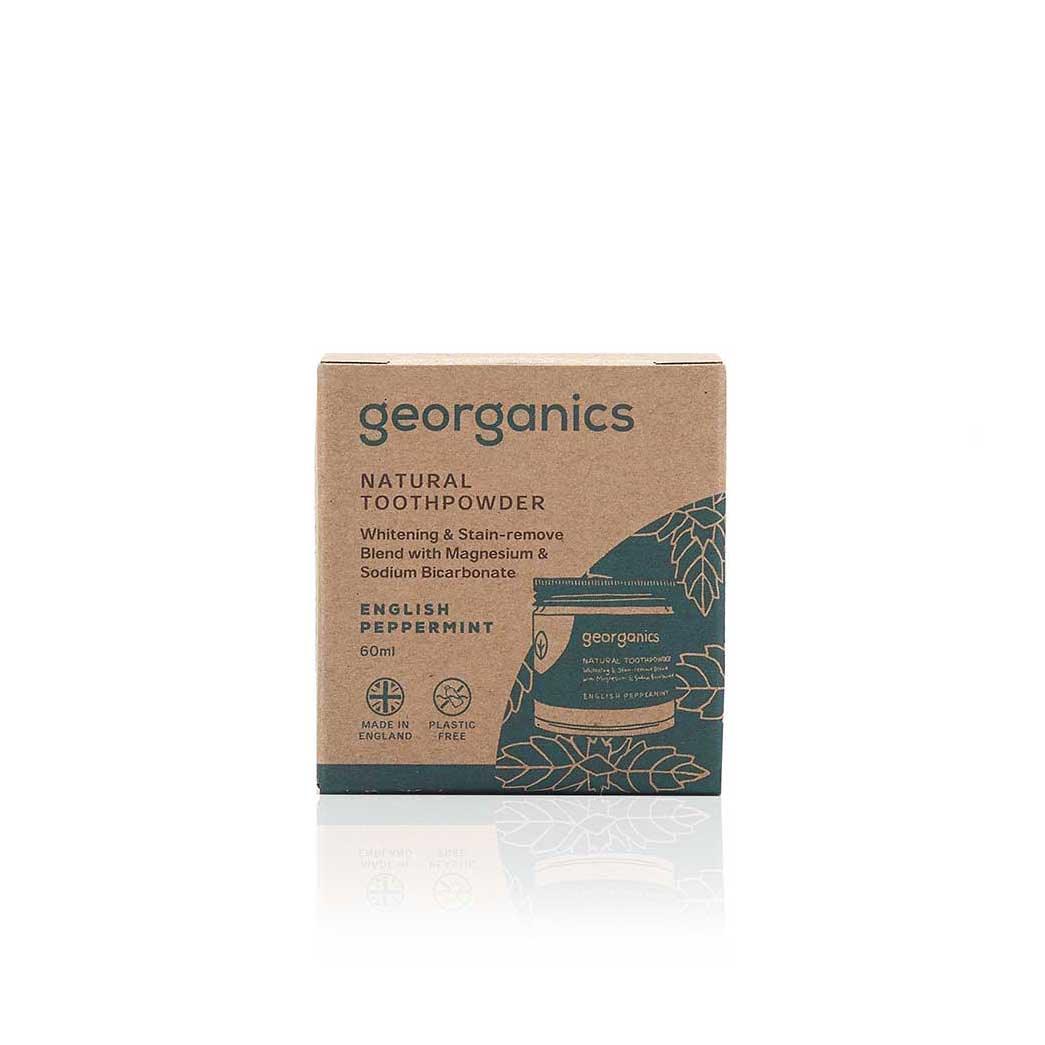 georganics natural peppermint toothpowder 60ml packaging