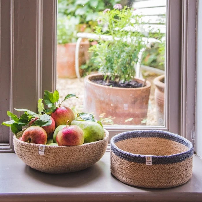 Jute Shallow Basket Large Natural/Grey_