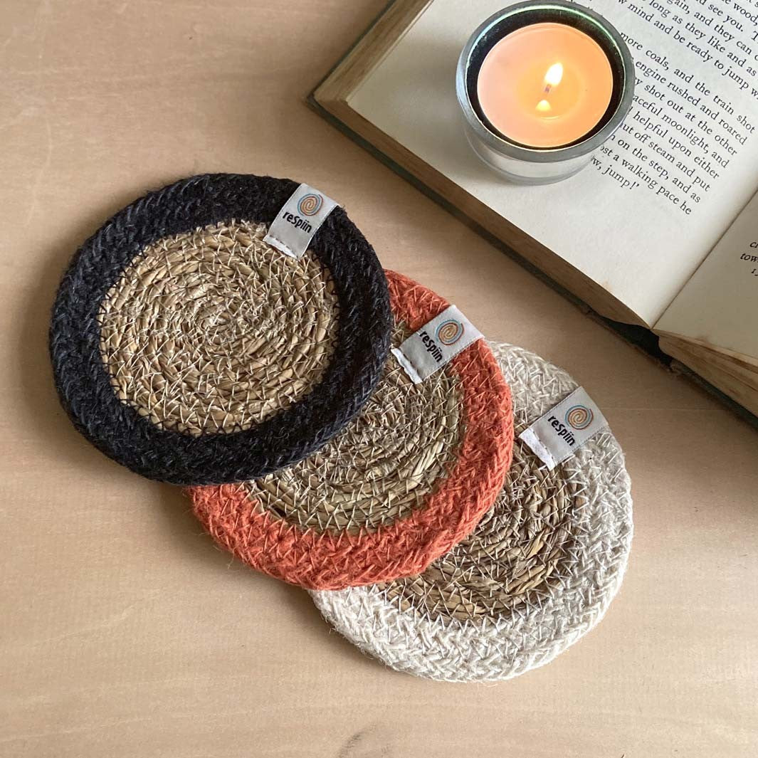 Seagrass & Jute Coaster - Black