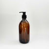 glass pump bottle in amber glass