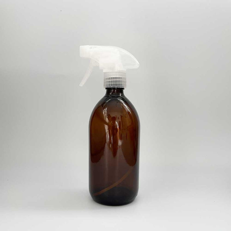 amber glass spray bottle with clear trigger spray