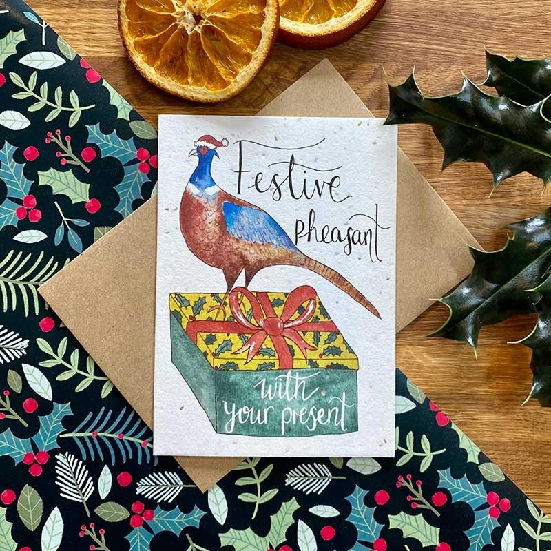 festive pheasant christmas card