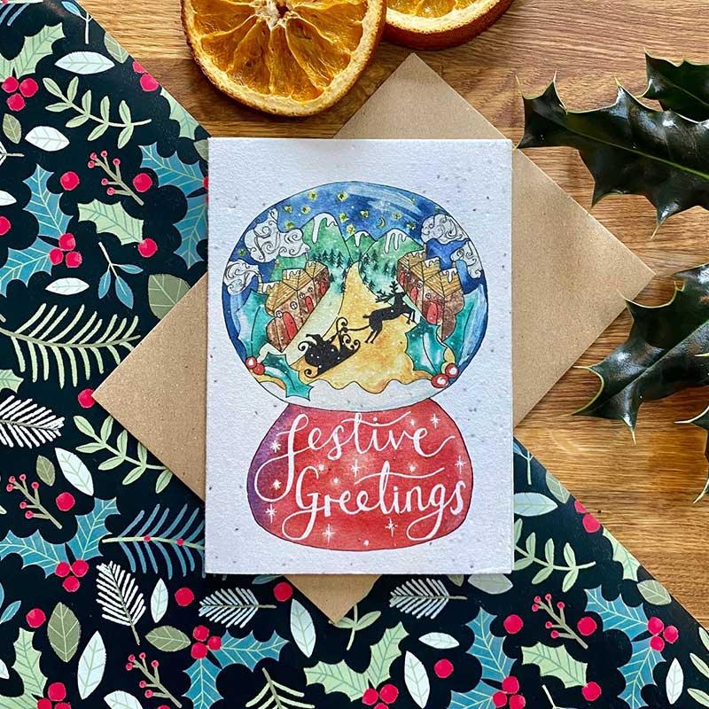 festive greetings snowglobe card