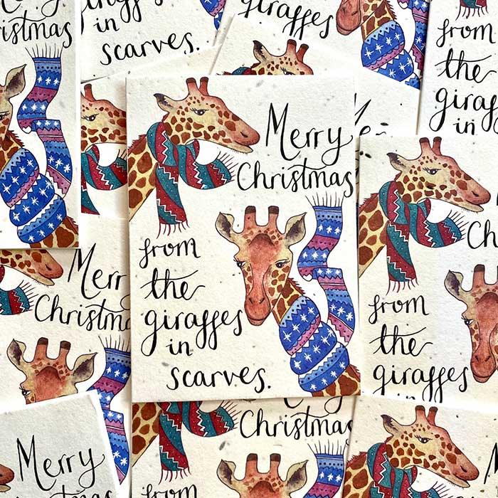 giraffes in scarfs plantable cards