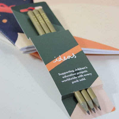recycled gold pencils in their packaging
