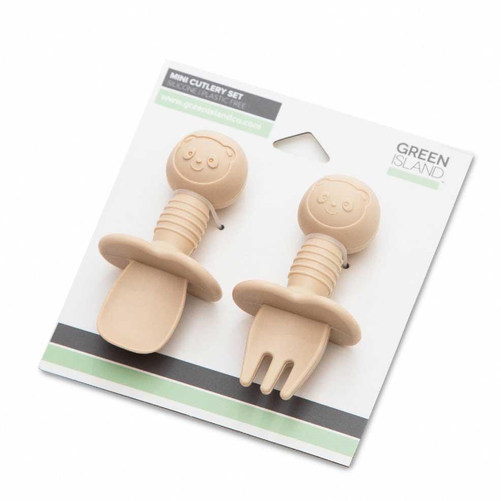 silicone baby cutlery set in packaging