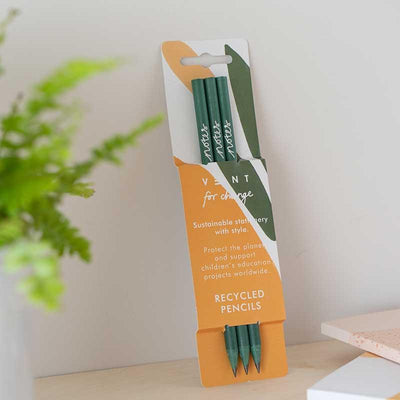 green recycled pencils in their packaging