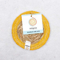 seagrass coaster with yellow jute border