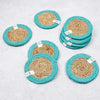 selection of coasters with turquoise blue border