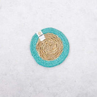 natural coaster with turquoise blue border