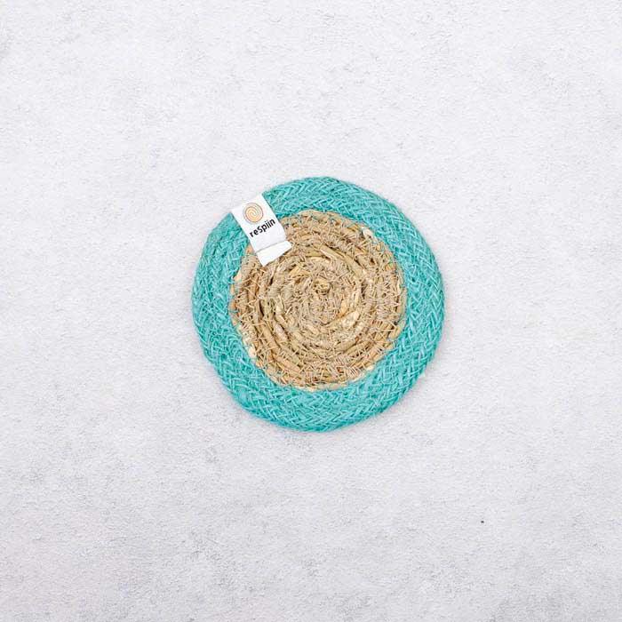 natural coaster with turquoise blue border
