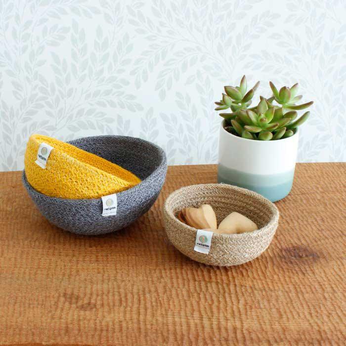 jute bowls on a table