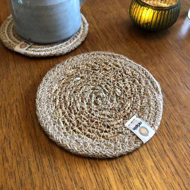 seagrass and jute coasters in natural