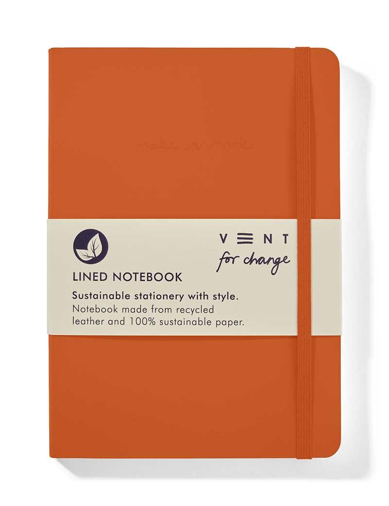 recycled leather notebook in burnt orange colour