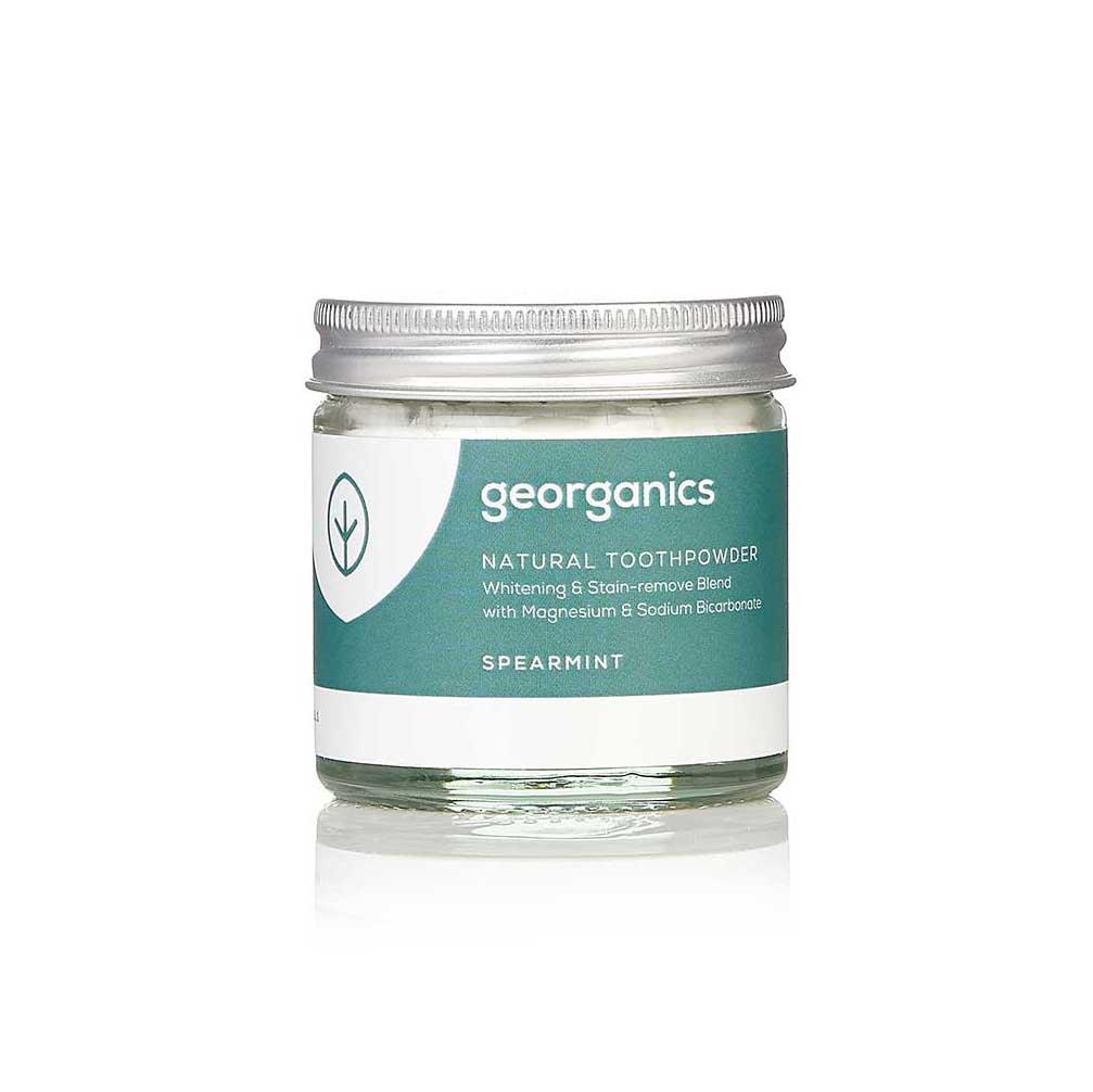 natural toothpowder in glass jar