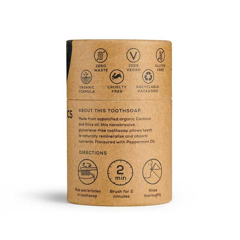 rear of toothsoap in cardboard tube