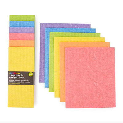 compostable sponge cloths in rainbow colours