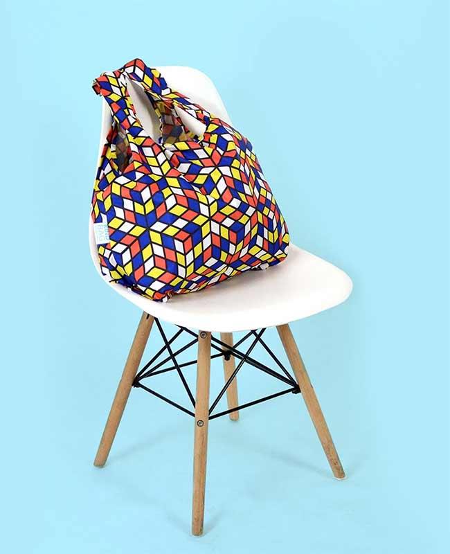cubes print shopping bag on a chair