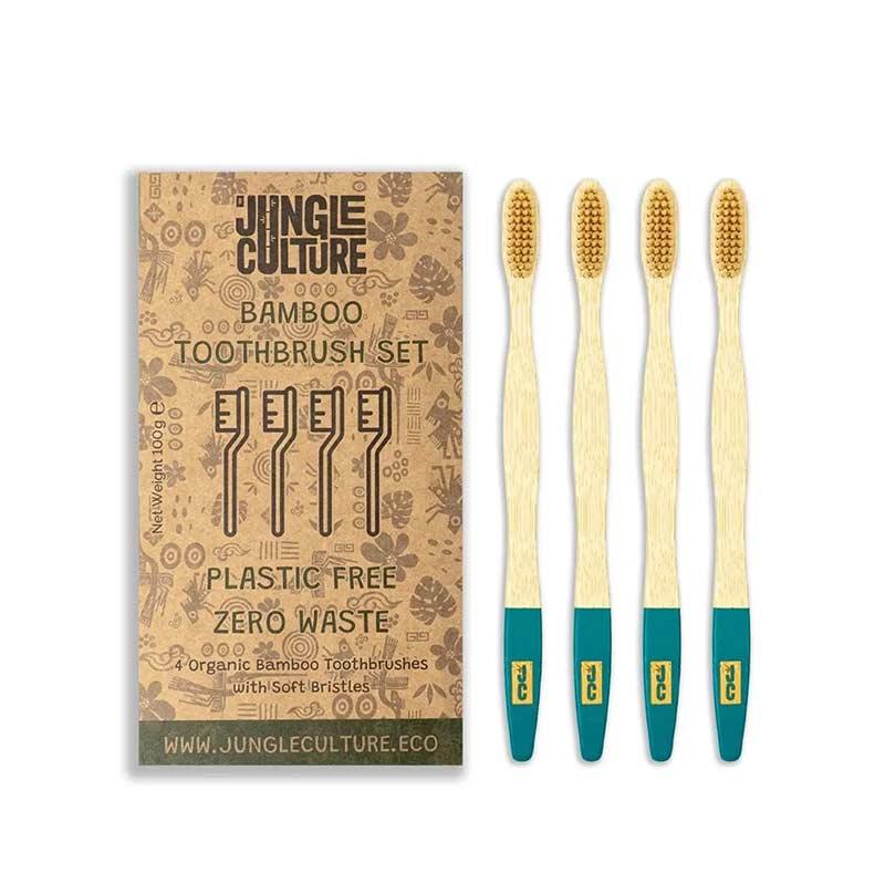 jungle culture 4 pack bamboo toothbrushes