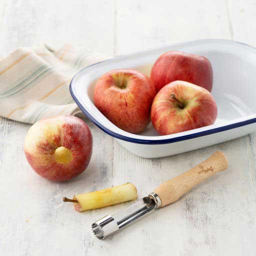 woden apple corer on kitchen side