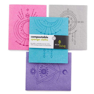compostable sponge clothes with colourful prints