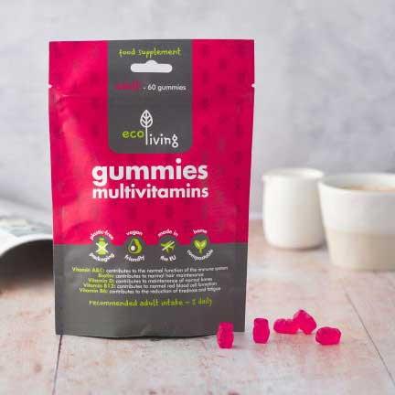 adults vegan gummy multivitamins on kitchen side