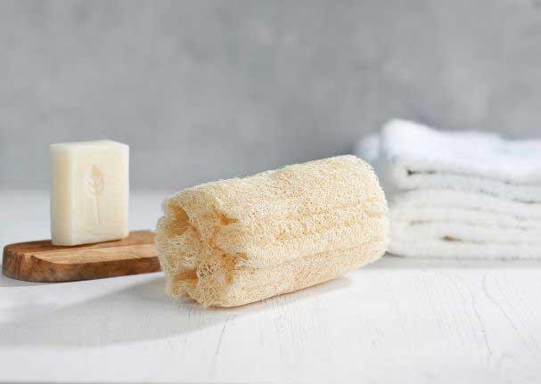 ecoliving natural body loofah in a bathroom