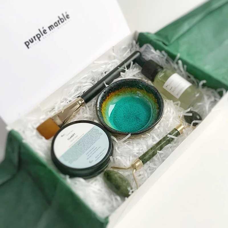 facial clay mask gift set with bowl and jade roller