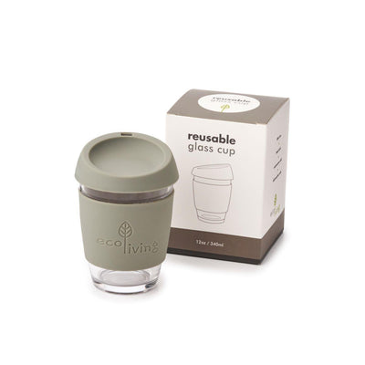 Reusable Glass Coffee Cup - Light Grey - The Friendly Turtle