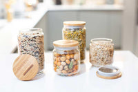 glass pantry jars on a kitchen top