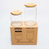 glass pantry jars next to packaging