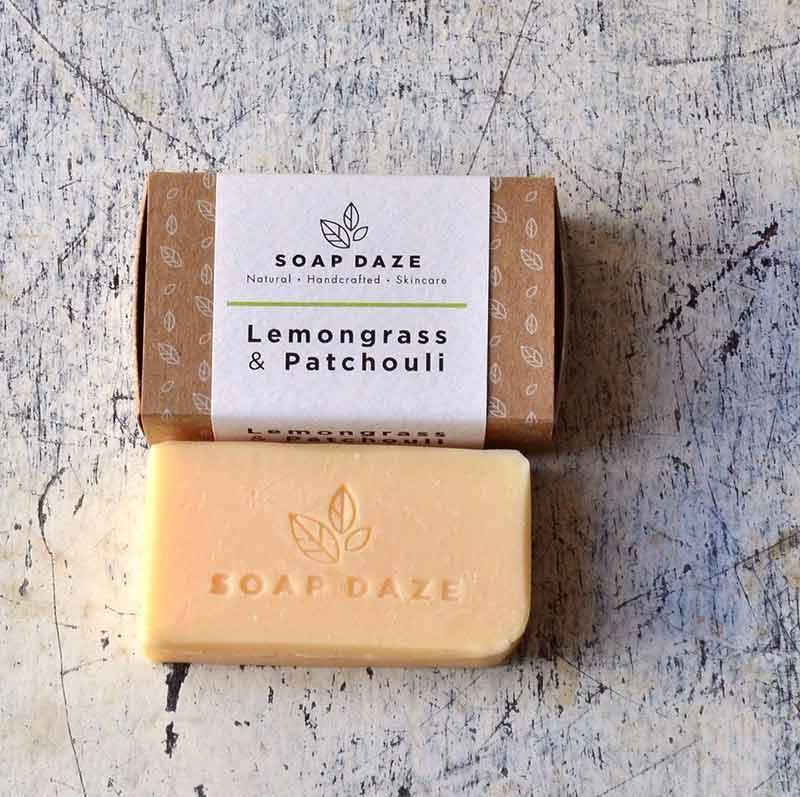 vegan soap bar next to packaging