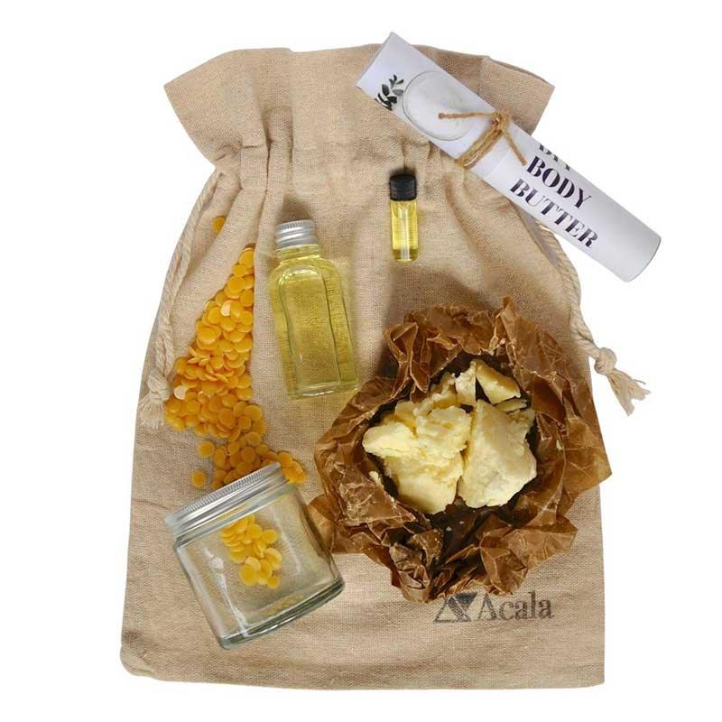 diy body butter kit in cotton drawstring bag