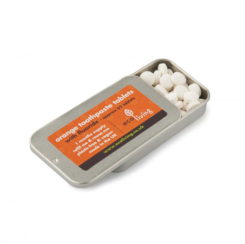 Orange Toothpaste Tablets With Refillable Tin (1 Month Supply) - The Friendly Turtle