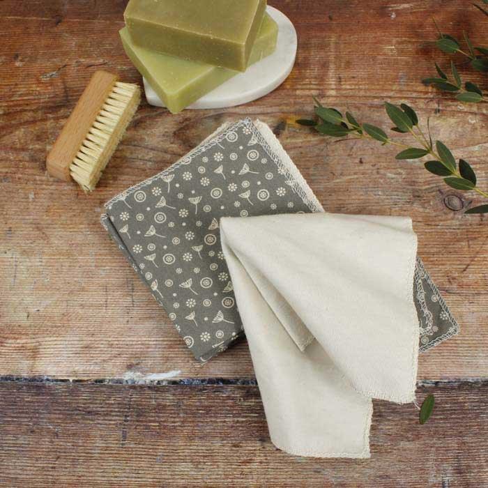 organic cotton reusable wipes on a chopping board