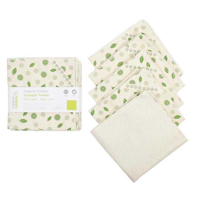 organic cotton unpaper towels on white background