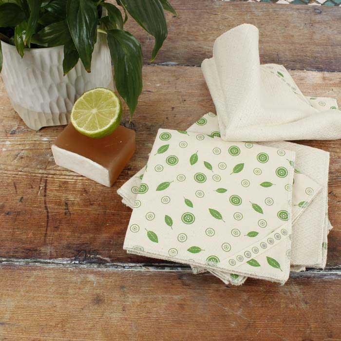 organic cotton unpaper towels on a wooden table