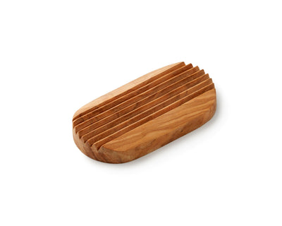 Olive Wood Soap Dish - Oval with Grooves - The Friendly Turtle