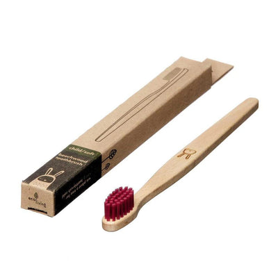 Kids 100% Plant-Based Beech Wood Toothbrush - Rabbit - Red - The Friendly Turtle