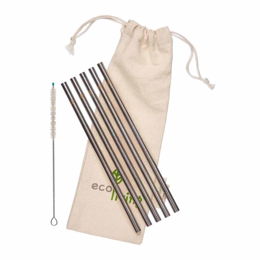 stainless steel drinking straws 5 pack with cotton pouch