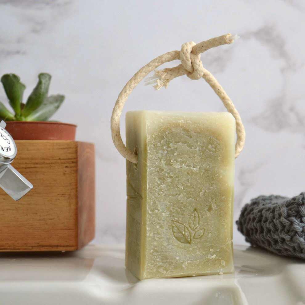natural antibacterial and vegan soap on a rope for the shower