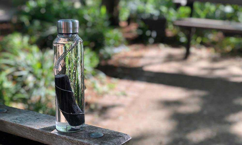 charcoal water filter in reusable bottle