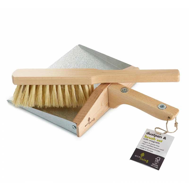 wooden dustpan and brush with magnets