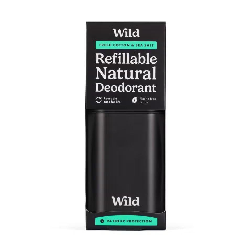Wild Men's Black Case Natural Deodorant Starter Pack - Fresh Cotton & Sea Salt