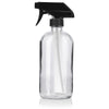 clear glass spray bottle with black trigger spray